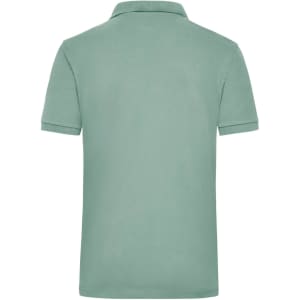 A green work polo shirt featuring a classic cut and a collar. The back view showcases its simple design.