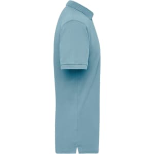 A light blue polo shirt for men, featuring a classic collar and short sleeves, with a logo on the front.