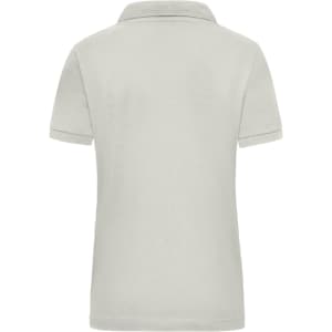 A light grey women's work polo shirt with a collar and short sleeves. It features a logo on the front.