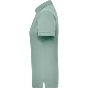 A green work polo shirt for women, featuring a classic collar and short sleeves, with a logo on the chest.