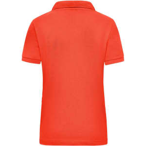 A women's work polo shirt in bright orange, featuring a classic polo collar and no visible branding.
