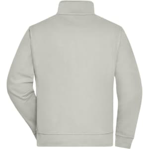 A grey workwear sweat jacket with a high collar and a plain back view. It features a logo on the back.
