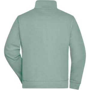 A mint green Workwear Sweat Jacket featuring a high collar and a solid design with a logo on the back.