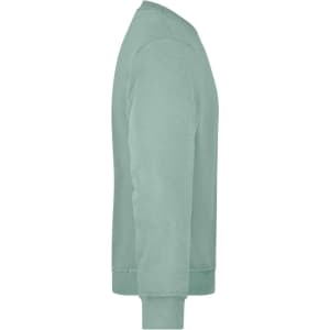 A green sweatshirt with a crew neck and long sleeves, featuring a side profile view and a logo on the chest.