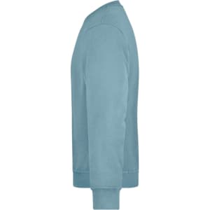 A blue sweatshirt with a crew neck and long sleeves, featuring a logo on the chest.