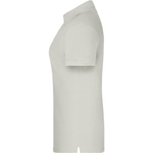 A light grey polo shirt with short sleeves, featuring a collar and a logo.