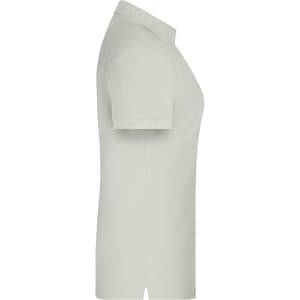 A light grey ladies' polo shirt in a side view, featuring a collar and short sleeves. The shirt includes a logo.