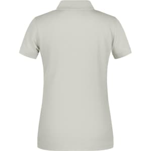 A light grey polo shirt for women with a classic collar and short sleeves. The back view shows a smooth, plain design.