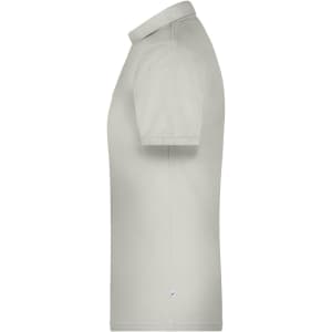 A light grey men's polo shirt with a collar and short sleeves, featuring a logo on the side.