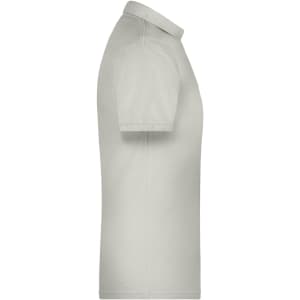 A light grey men's polo shirt with a collar and short sleeves, featuring a logo on the chest.