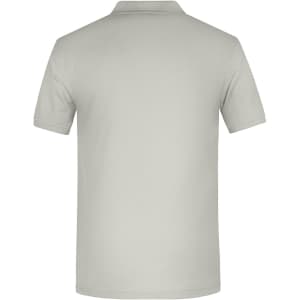 A light grey men's work polo shirt featuring a collar and a plain back. Includes an area for branding.