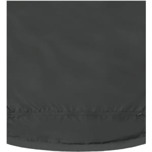 A black men's 3-in-1 jacket featuring a smooth, slightly reflective surface and a zippered closure at the bottom.