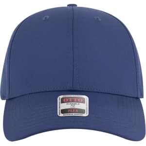 A navy blue 6 panel low-profile baseball cap with a flexible fit and a logo on the front label.