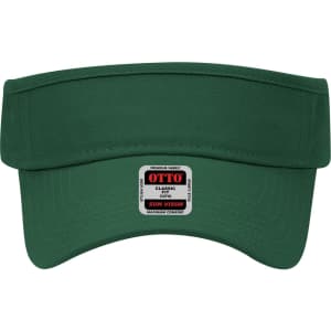 A green sun visor with a wide peak and a logo on the front.