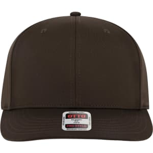 A brown 6 Panel Pro Style Snapback Hat with a structured design and logo on the front.