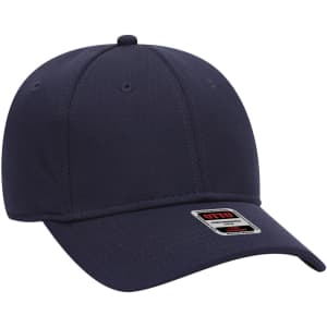 A navy blue 6 panel low profile baseball cap with a logo on the front.
