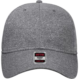 A grey, low-profile baseball cap featuring a logo on the front and a six-panel design for comfort.