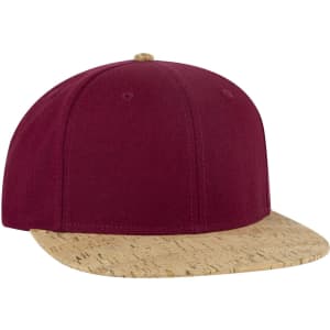A maroon mid-profile snapback cap with a cork peak and a small logo on the side.