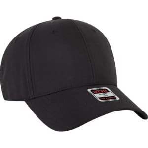 A black 6 panel low profile baseball cap with a logo on the side. Suitable for headwear.