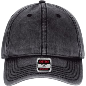 A low profile dad cap in a dark grey shade, featuring a stitched visor and a logo.