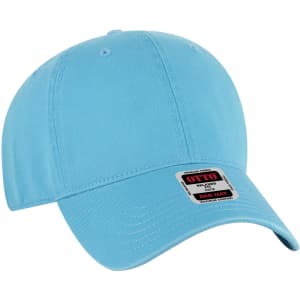 A light blue low profile dad cap featuring a logo on the side. It has six panels and a curved brim.