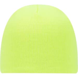 A bright yellow knit beanie with a classic ribbed design and no visible logo.