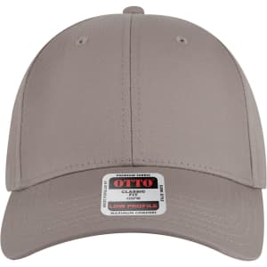A low profile baseball cap in a light grey colour featuring a branded tag on the front.