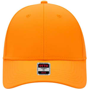 An orange UPF 50+ six-panel low-profile baseball cap with a branded label at the front.