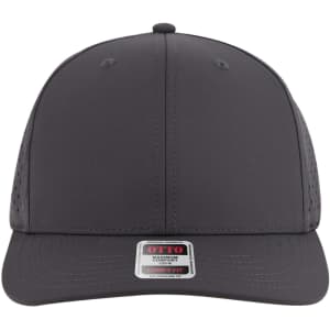 A grey mid-profile baseball cap with a logo and ventilation details on the sides.