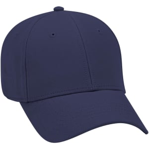 A navy blue six-panel low profile baseball cap with a logo on the front.
