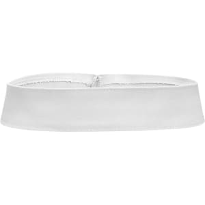 A white hat band with a smooth texture and an open-ended design. It features a logo or branding.