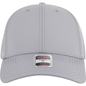 A 6 panel low profile style baseball cap in light grey, featuring a logo on the front.