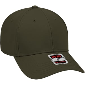 A low profile baseball cap in olive green with a branded tag.