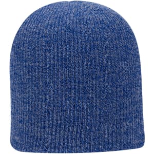 A premium rib knit beanie in a rich blue shade, featuring a snug fit and a textured knit design.