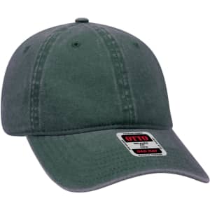 A 6 panel low profile dad cap in dark green with a branding label on the side.