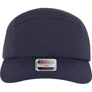 A navy blue 5 Panel Running Hat with a logo on the front. The hat features a structured design and a curved brim.