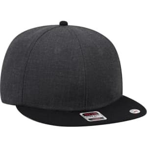 A grey mid-profile snapback cap with a black peak and an emblem on the front.