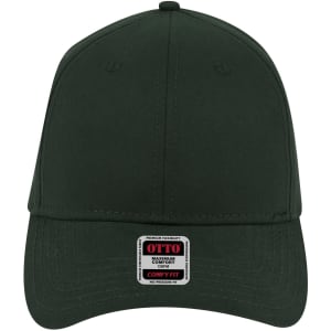 A dark green low-profile baseball cap with a six-panel design and a logo label on the front.