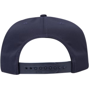 A navy 5 Panel Mid Profile Baseball Cap with an adjustable strap and a logo on the back.
