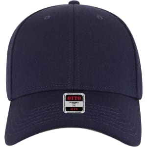 A dark navy 6-panel low profile baseball cap featuring a branding label on the front.