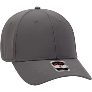 A grey UPF 50+ 6 panel low profile baseball cap with a flexible fit and a logo tag.