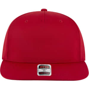 A red 5 Panel Pro Style Snapback Hat featuring a flat brim and a logo tag on the brim.