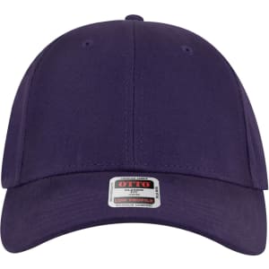 A purple 6 panel low profile baseball cap with a branded label and a curved brim.