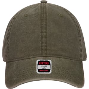 A low-profile dad cap in olive green featuring a logo, made from premium fabric for comfort.
