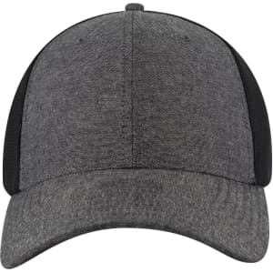 A low profile baseball cap featuring a grey fabric design and a mesh backing. Includes a logo on the front.