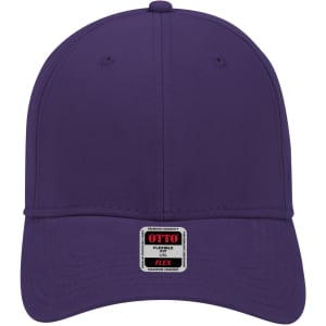 A purple 6 panel low profile baseball cap featuring a brand tag on the front.