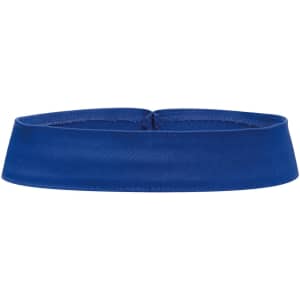 A blue hat band with a smooth, flat design. Features a logo and has a seamless, continuous structure.