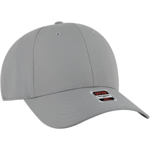 A grey six-panel low-profile style baseball cap with a logo on the front.