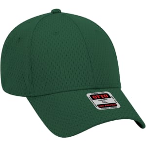 A green 6-panel low profile baseball cap with a ventilation pattern and a logo.
