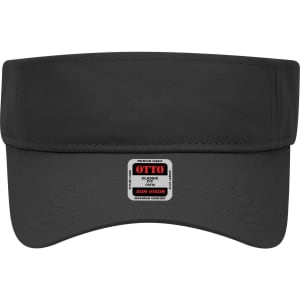 A black sun visor featuring a logo on the front and a wide, curved brim for sun protection.